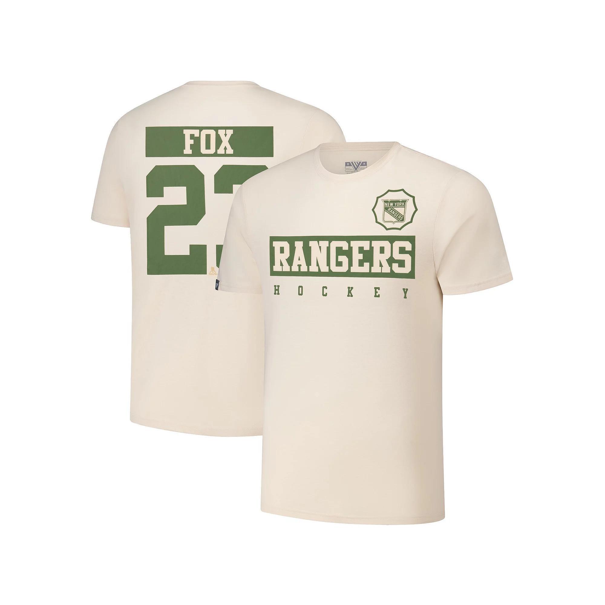 Mens Levelwear Adam Fox Khaki New York Rangers 2024 NHL Military Appreciation Richmond Delta Player Name & Number T-Shirt Product Image