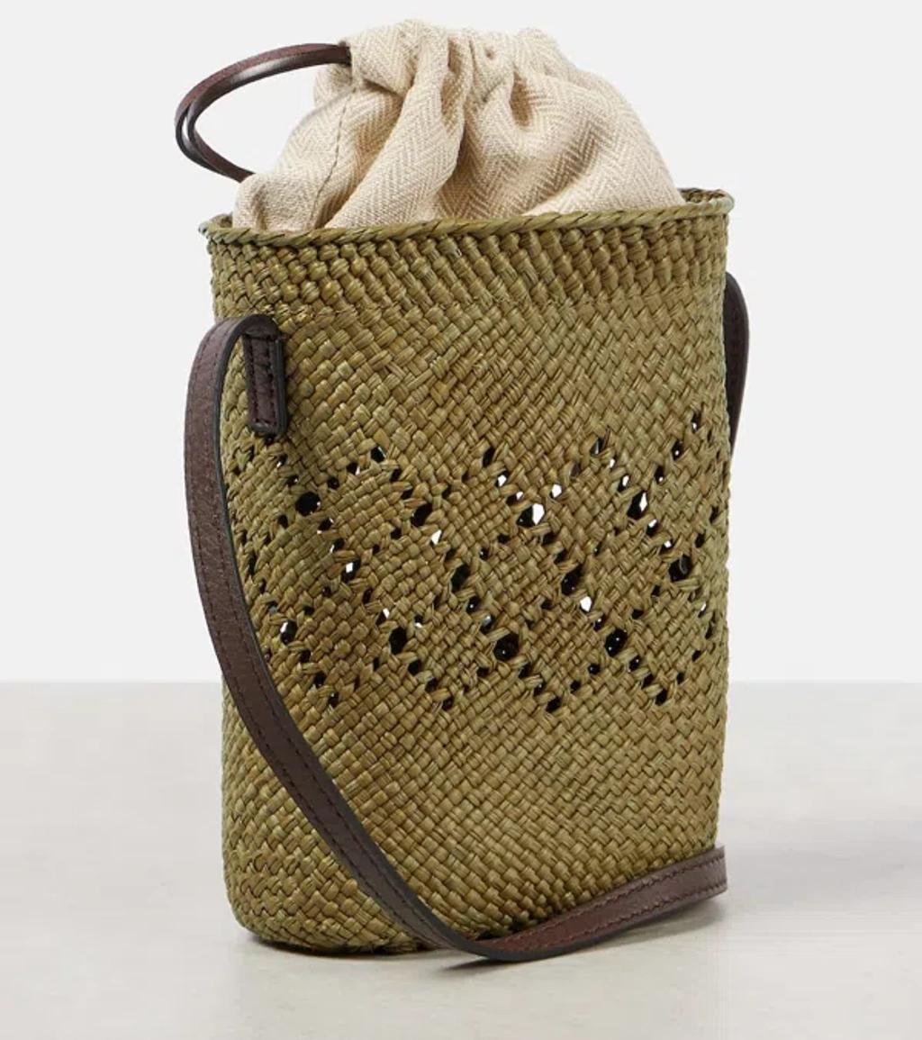 LOEWE + Paula's Ibiza Iaraca Appliquéd Leather-trimmed Raffia Shoulder Bag In Green Product Image