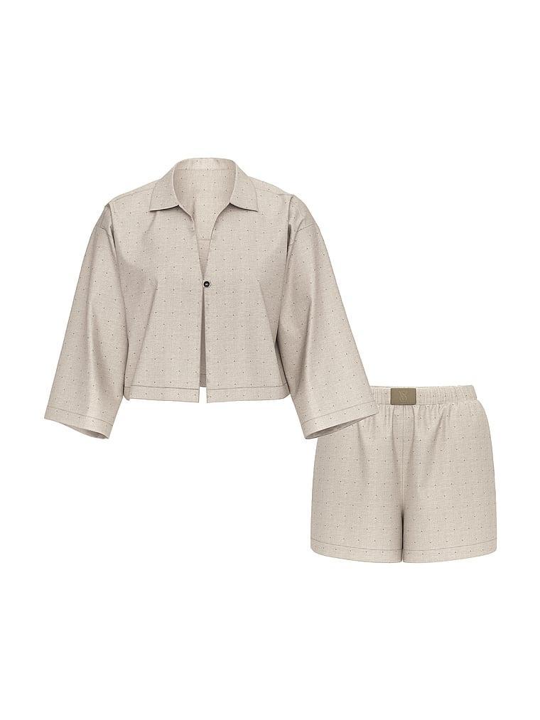 Modal-Cotton 3/4-Sleeve Flyaway Shirt & Short Pajama Set Product Image