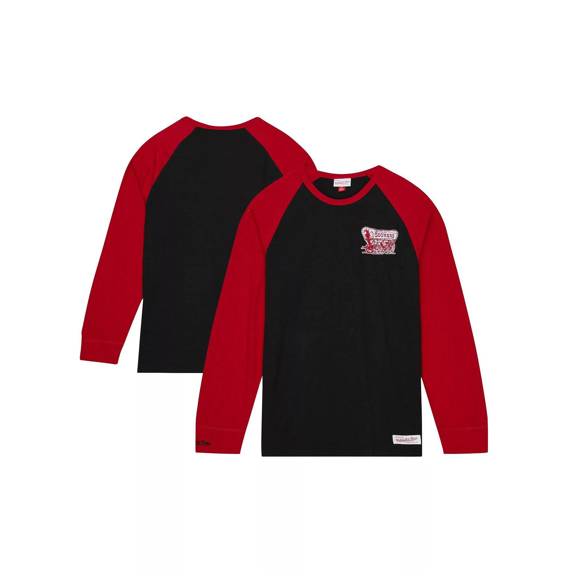 Men's Mitchell & Ness Black Oklahoma Sooners Legendary Slub Raglan Long Sleeve T-Shirt, Size: Medium Product Image