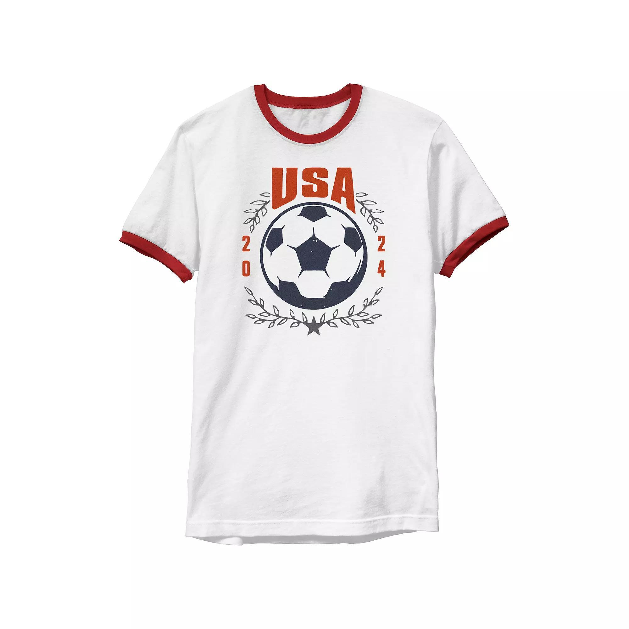 Men's USA Soccer 2024 Ringer Graphic Tee, Size: Small, White Red Product Image