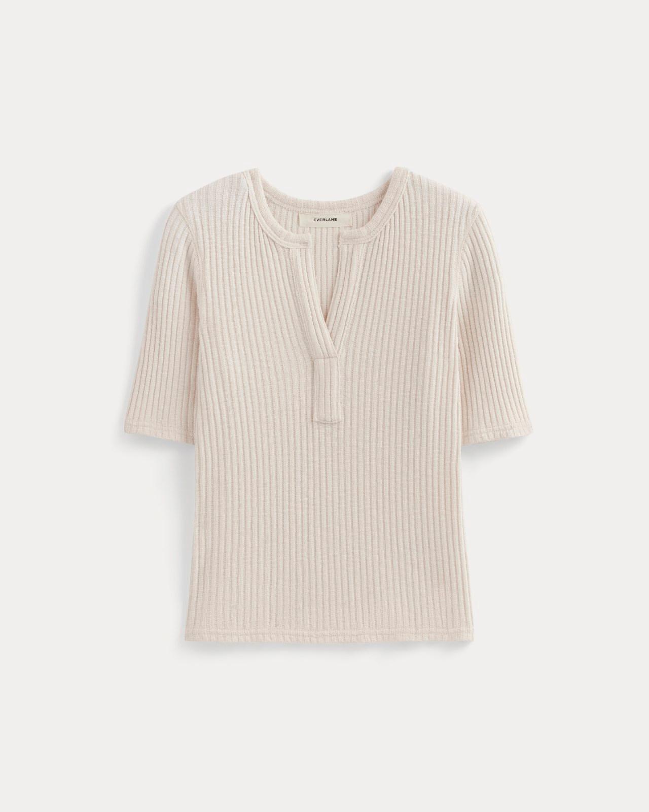 The Rib-Knit Short-Sleeve Henley Product Image