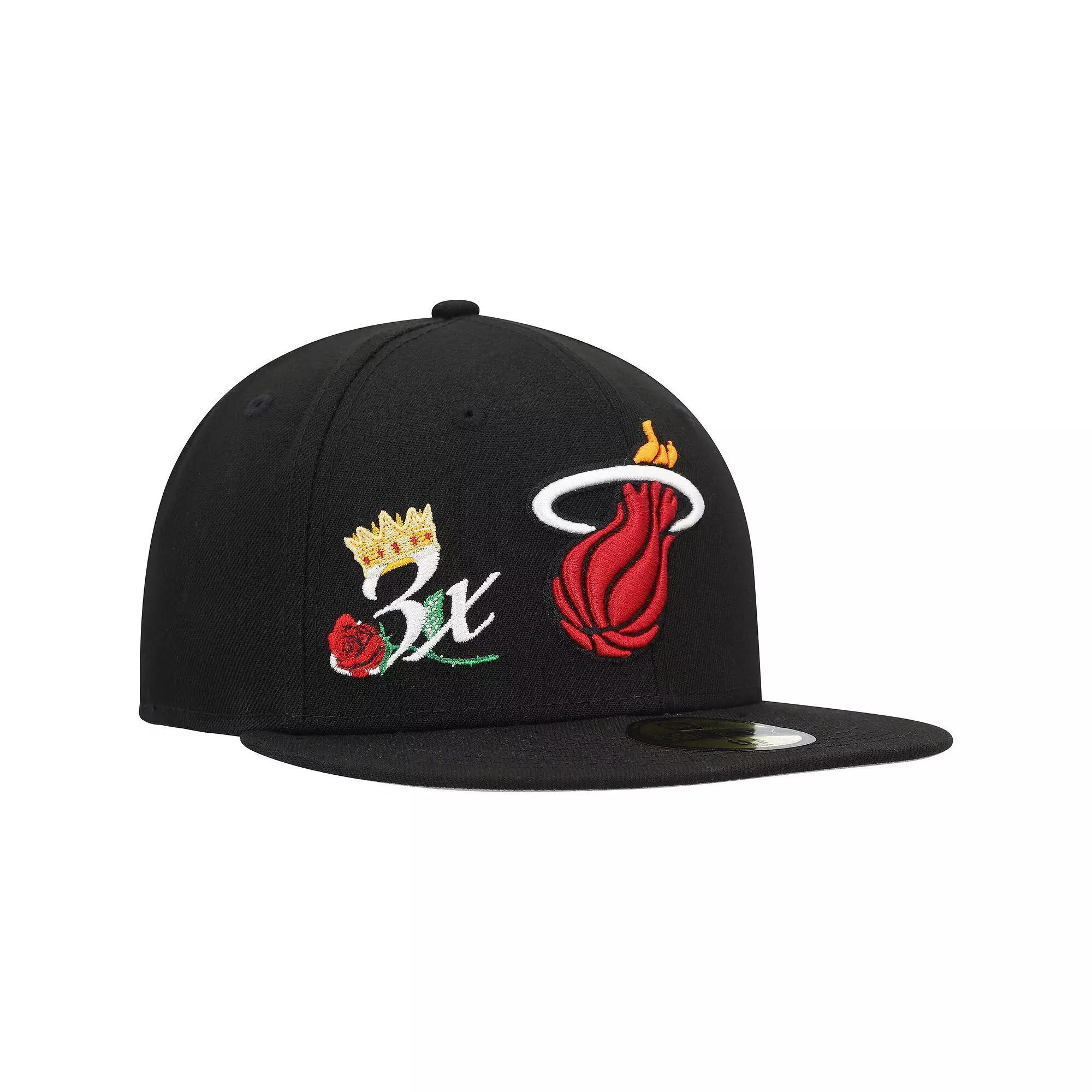 Men's New Era  Black Miami Heat Crown Champs 59FIFTY Fitted Hat, Size: 7 5/8 Product Image