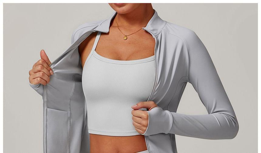 Stand Collar Plain Zip Yoga Jacket Product Image