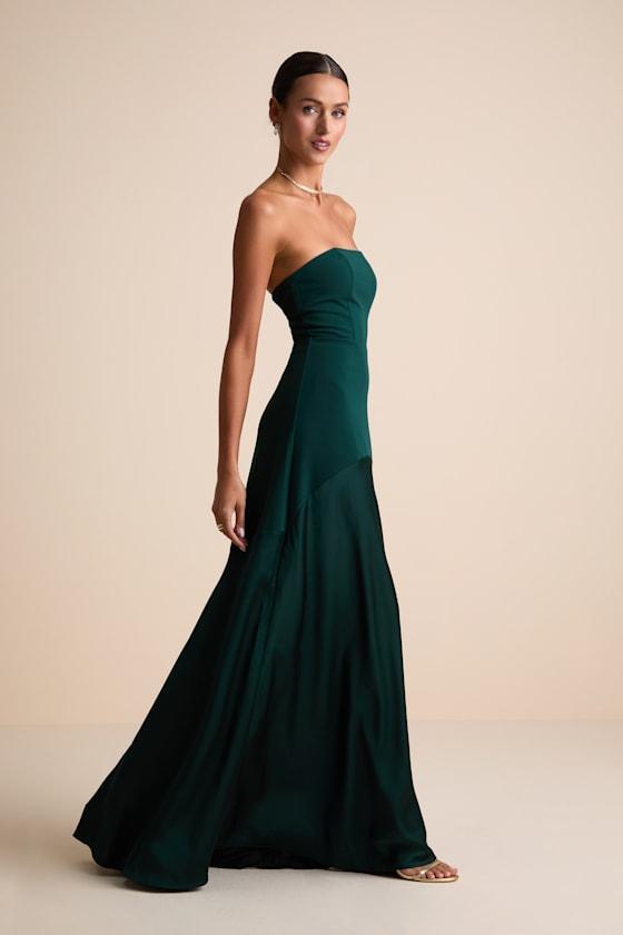 Compelling Style Emerald Strapless A-Line Maxi Dress Product Image