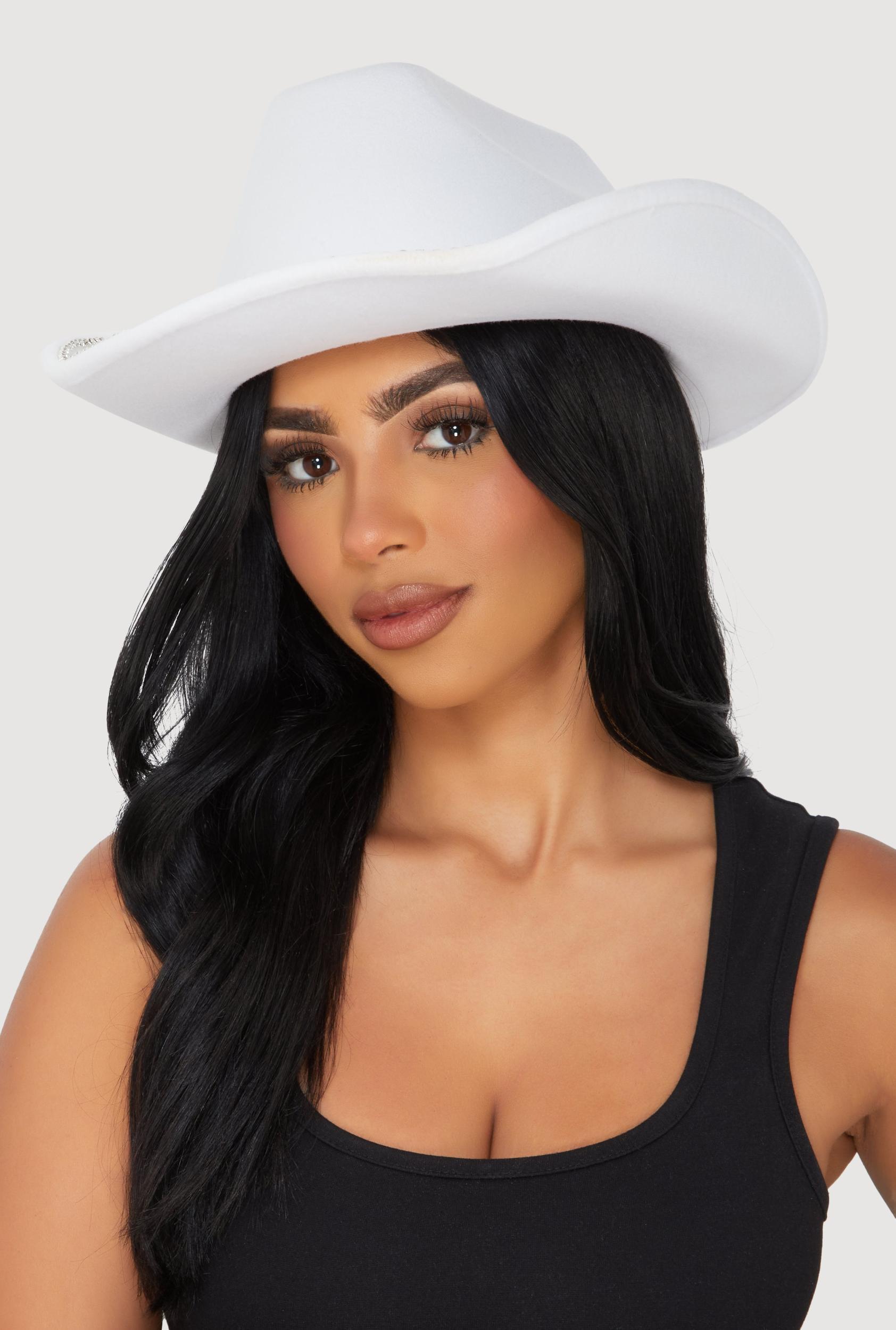 Faux Suede Rhinestone Studded Cowboy Hat Female Product Image