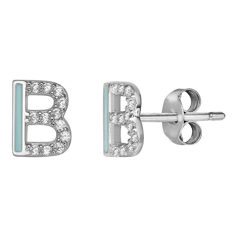 PRIMROSE Sterling Silver Cubic Zirconia Initial Stud Earrings, Womens, White Product Image