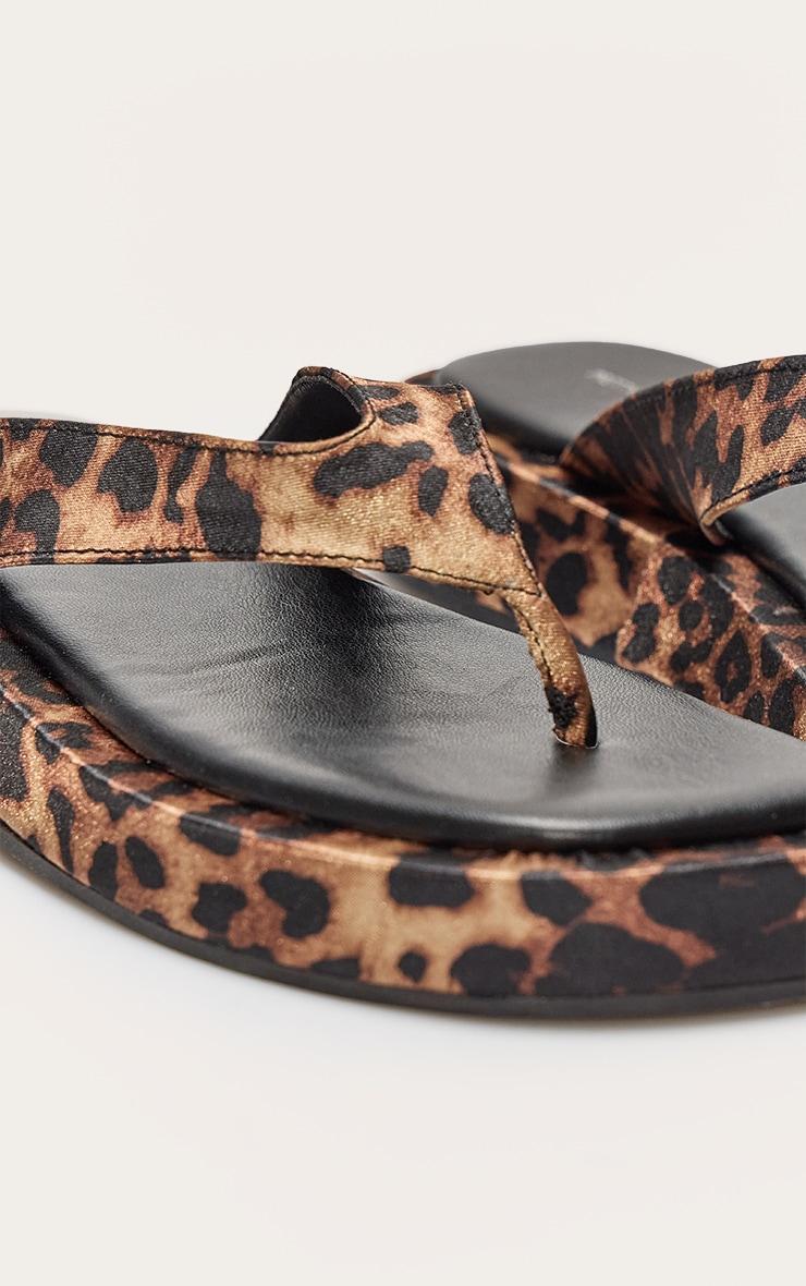 Leopard Satin Round Toe Thong Flatform Sandals Product Image