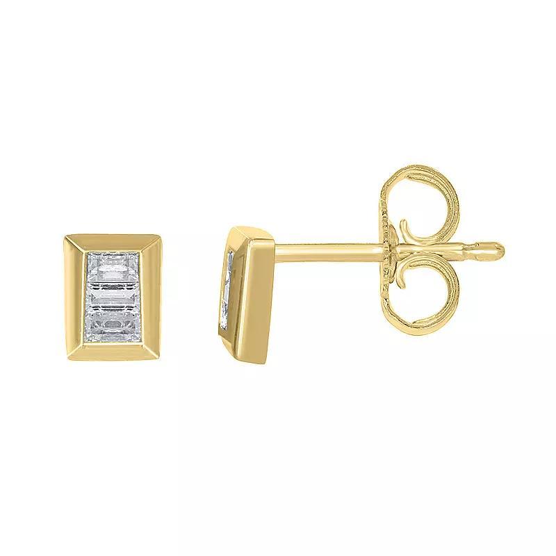 Sterling Silver 1/8 Carat T.W. Diamond Rectangle Stud Earrings, Women's, Gold Tone Product Image
