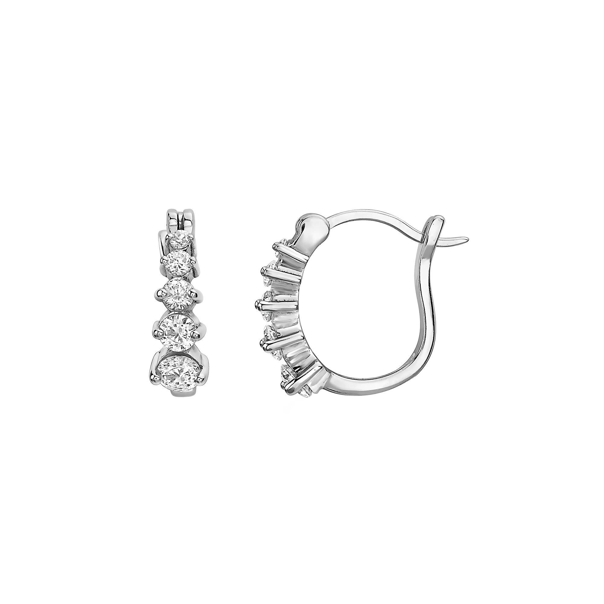 Sterling Silver Round Cubic Zirconia Hoop Earrings, Womens Product Image
