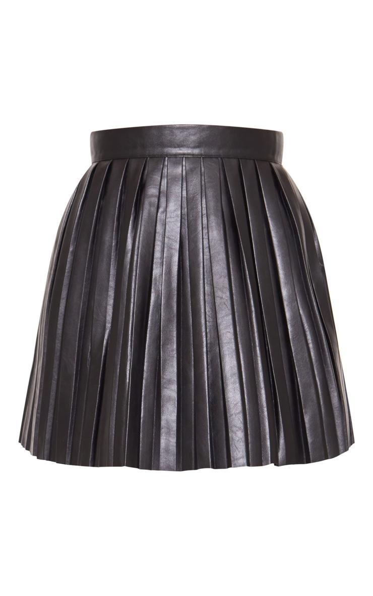 Black Faux Leather Pleated Skater Skirt Product Image