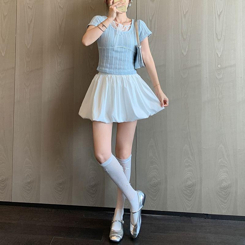 High Waist Plain Bubble Hem Mini A-Line Skort Product Image