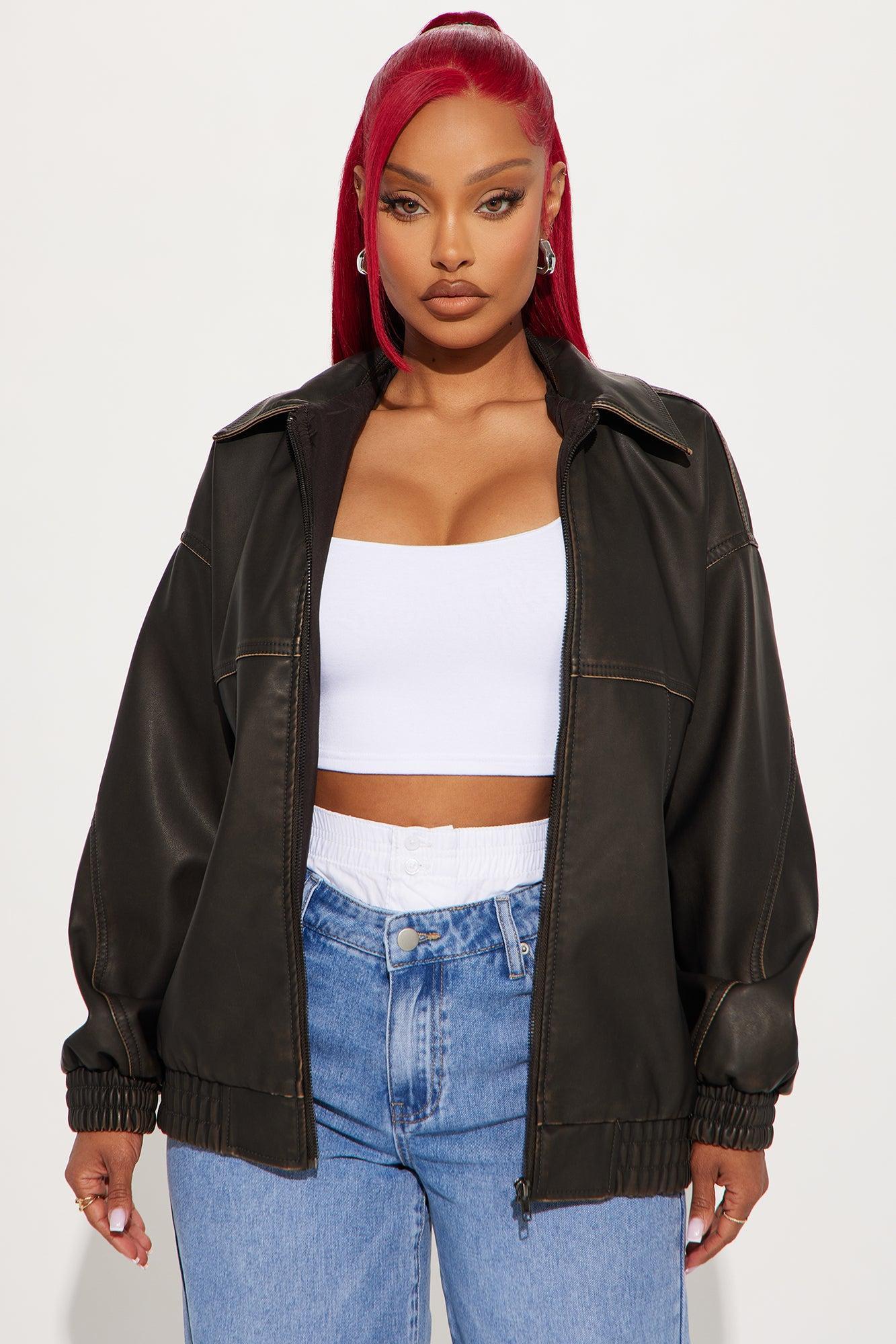 Ryan Oversized Washed Faux Leather Jacket - Chocolate Product Image