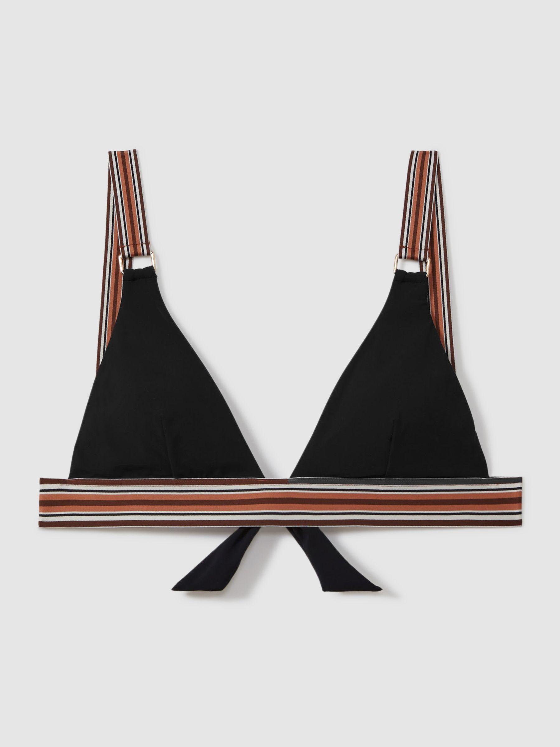 Striped Strap Bikini Top in Black/Brown Product Image