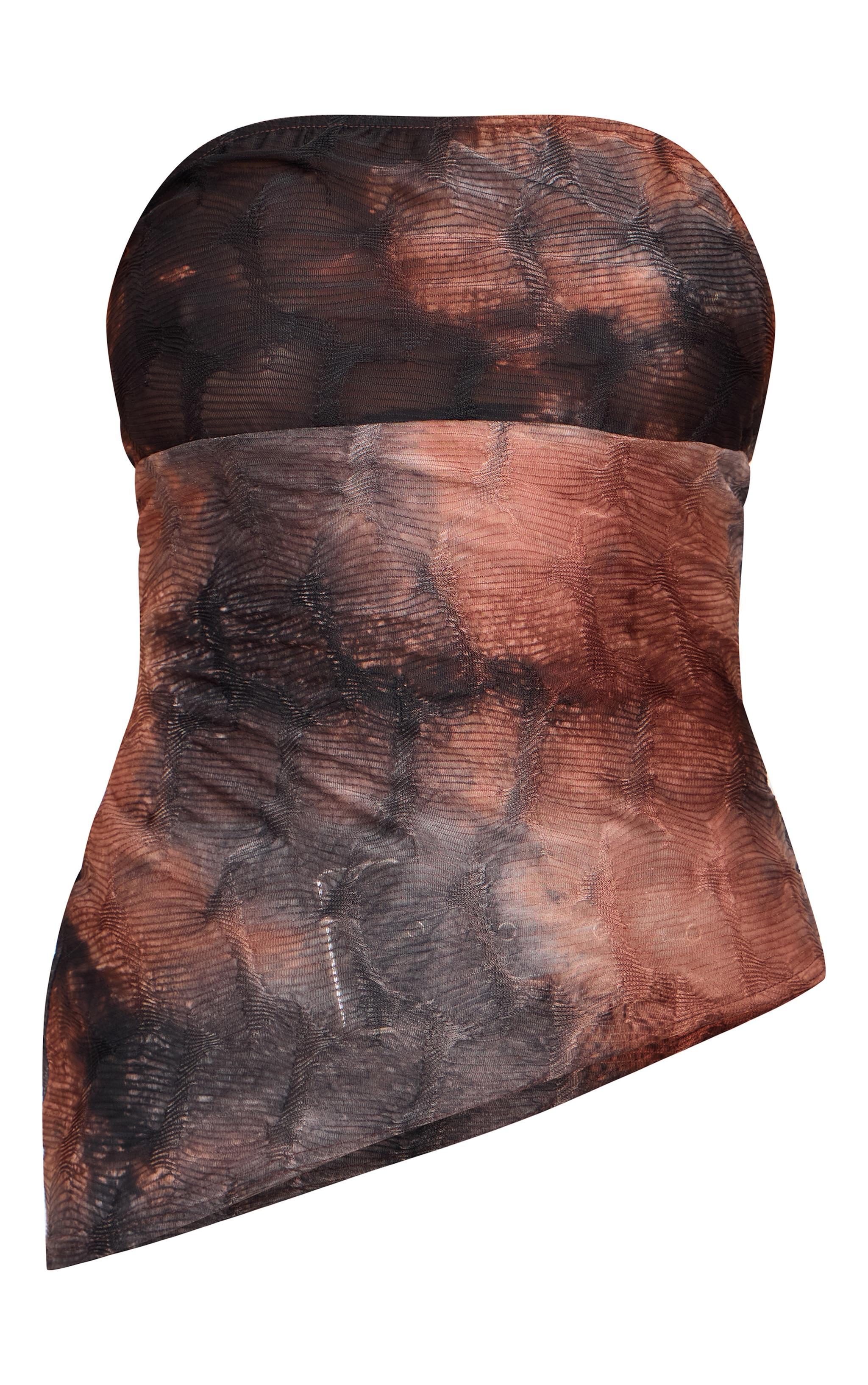 Brown Textured Mesh Asymmetric Hem Bandeau Product Image