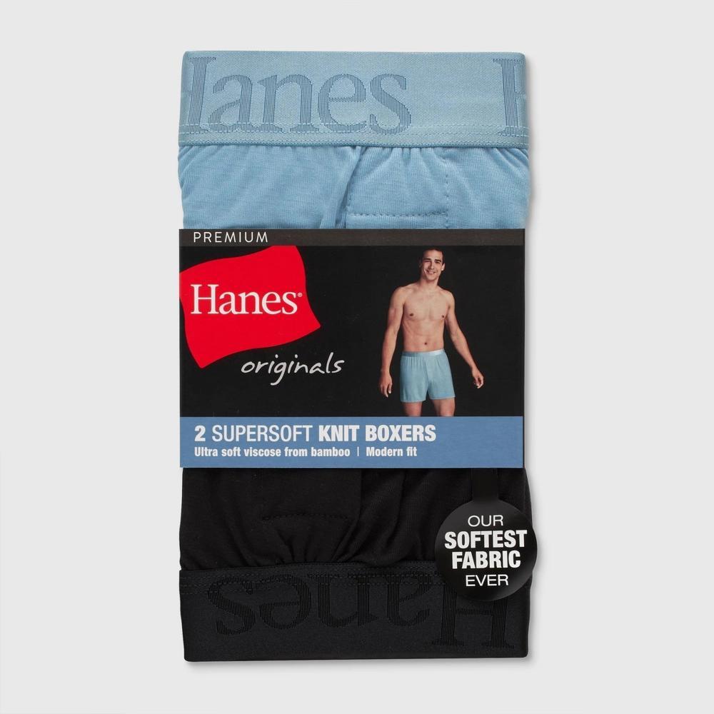 Hanes Originals Premium Men's SuperSoft Knit Boxer Shorts 2pk - Blue/Black Product Image