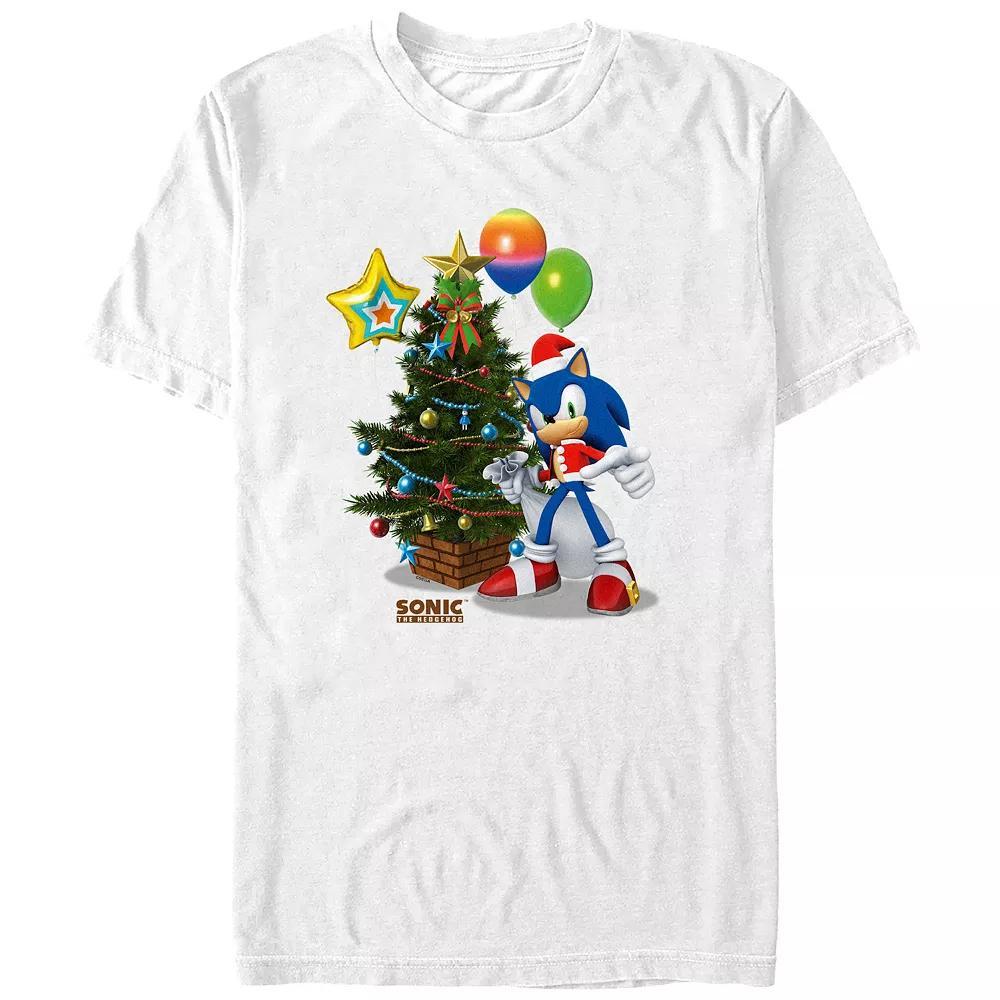Men's Sonic The Hedgehog Christmas Tree Graphic Tee, Size: XS, White Product Image