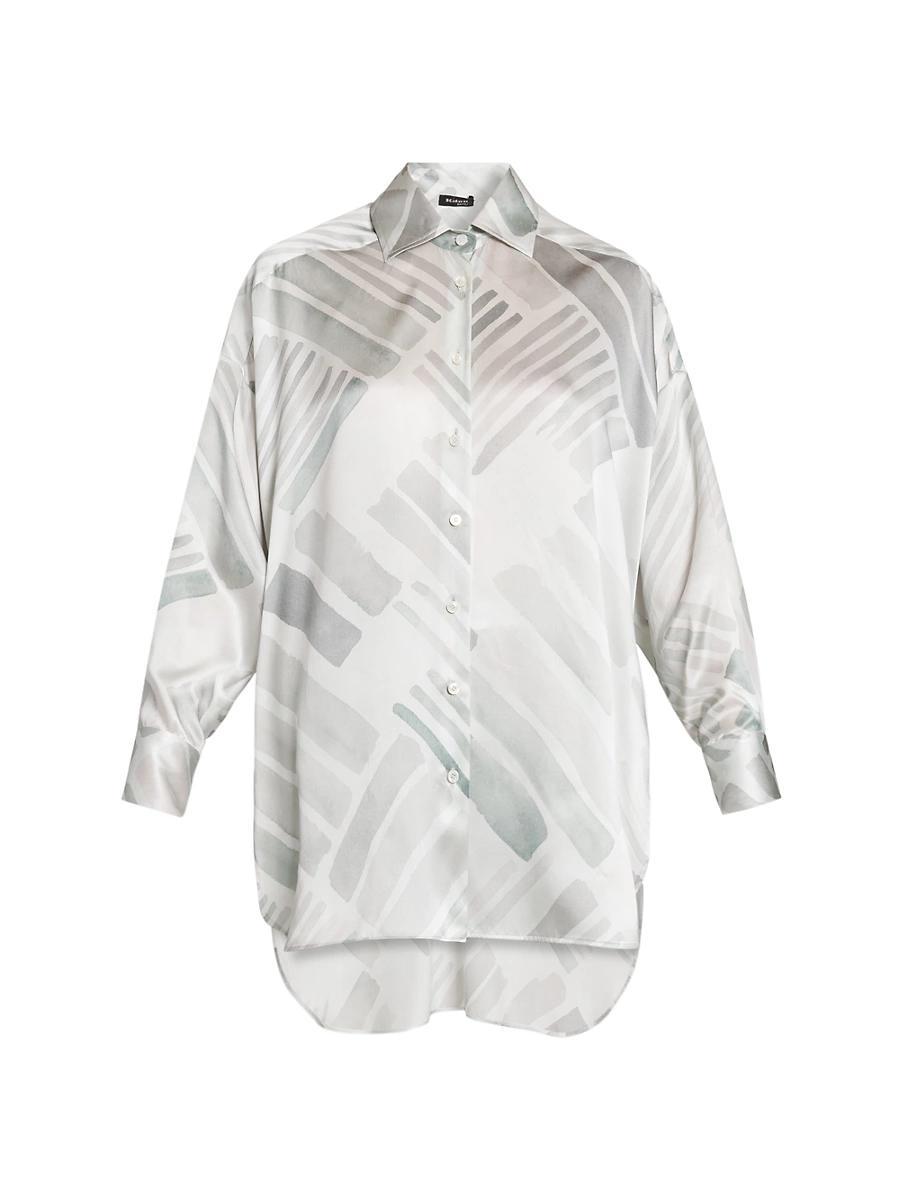 Womens Abstract Silk Oversized Long-Sleeve Shirt Product Image