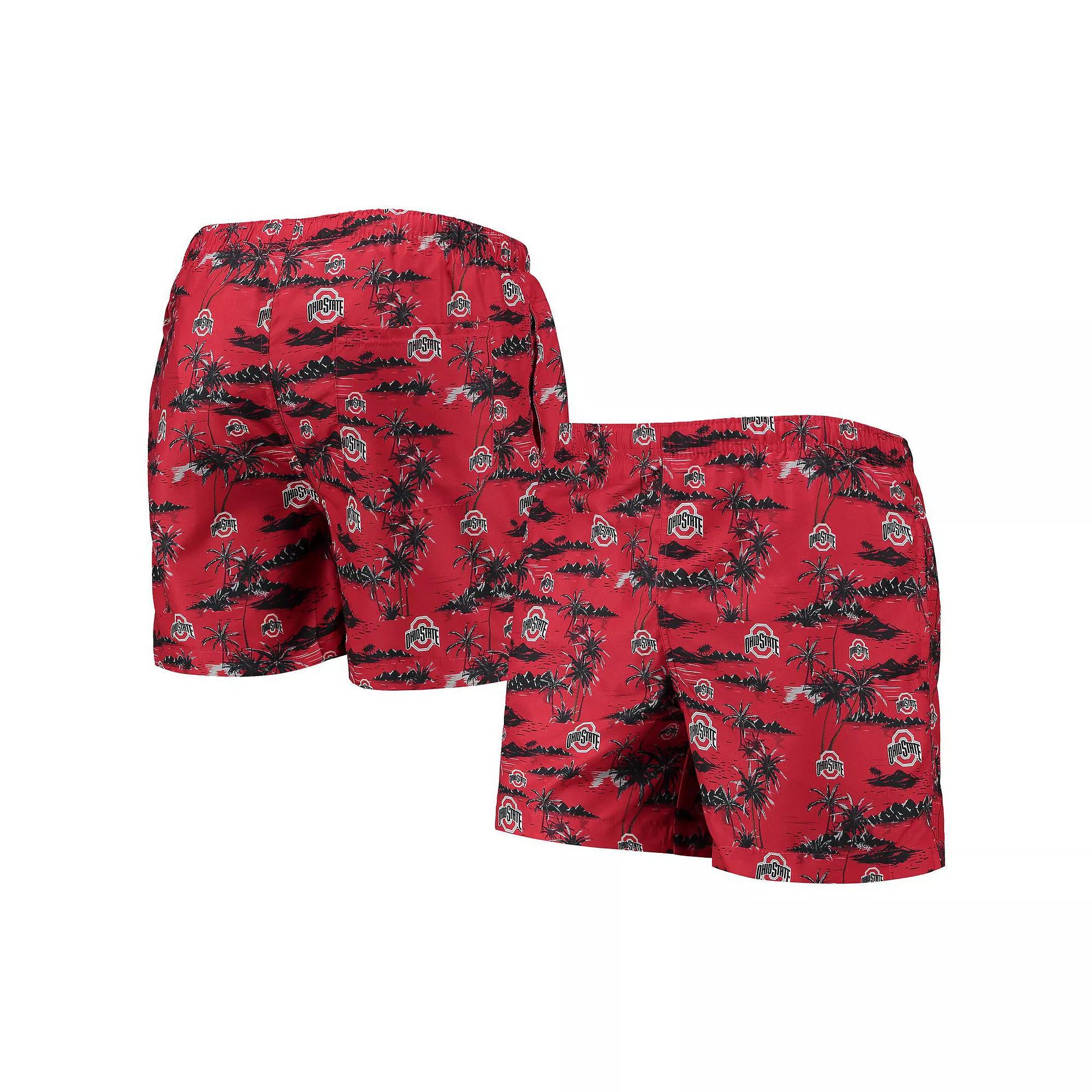 Men's FOCO Scarlet Ohio State Buckeyes Island Palm Swim Trunks,  Product Image