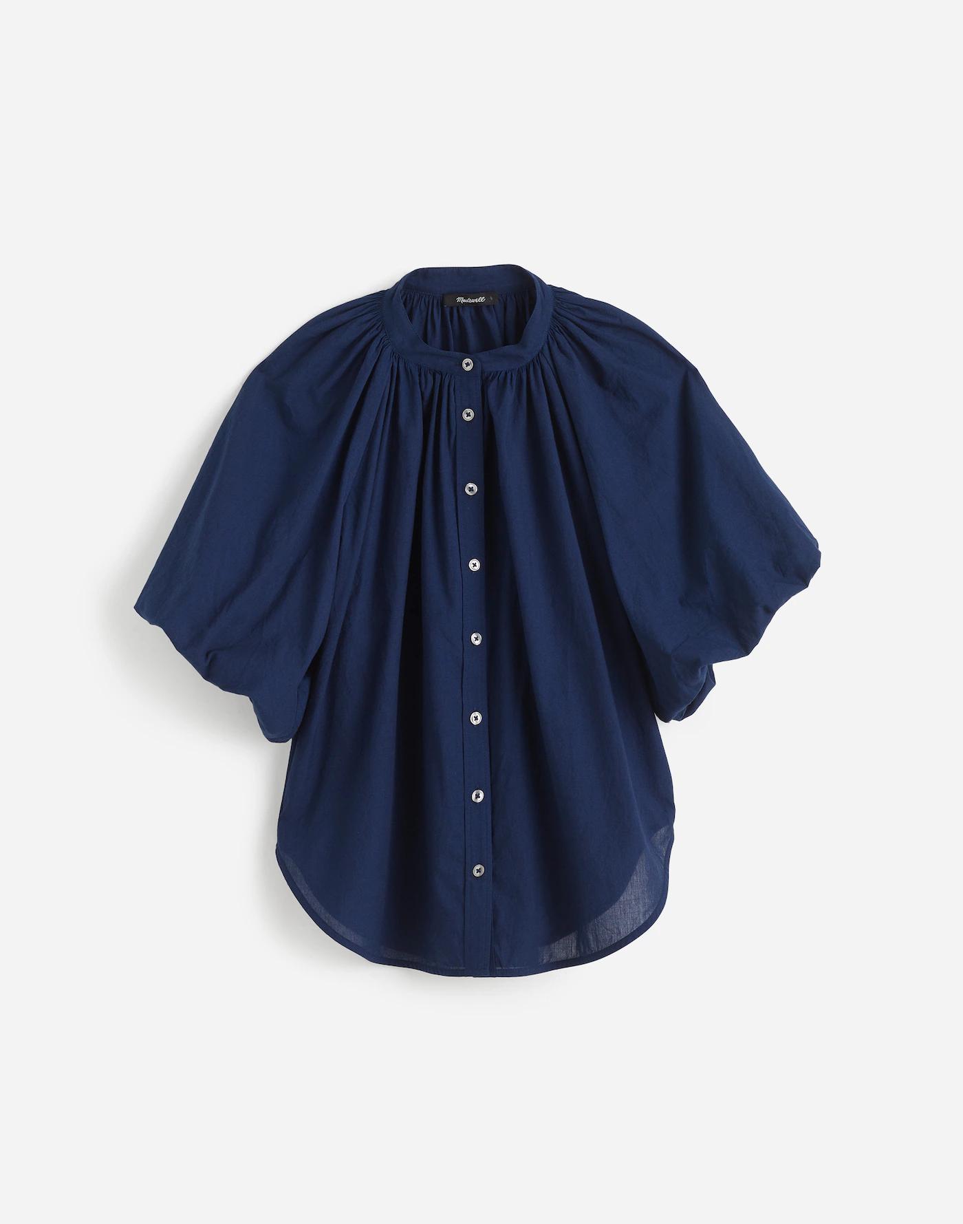 Shirred Balloon-Sleeve Top in Cotton Voile Product Image
