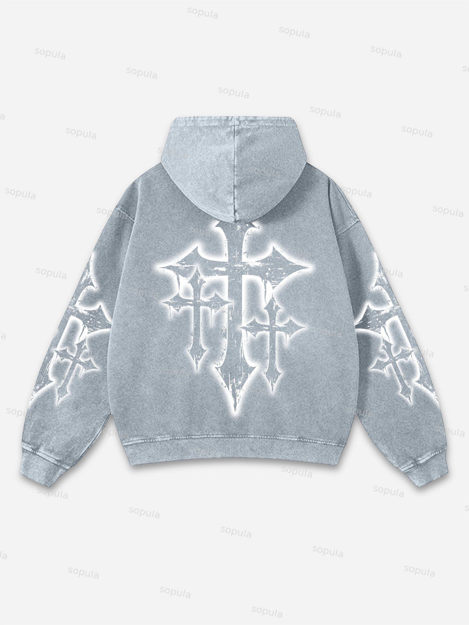 Vintage Jesus Print Graphic Acid Washed Oversized Hoodie Product Image