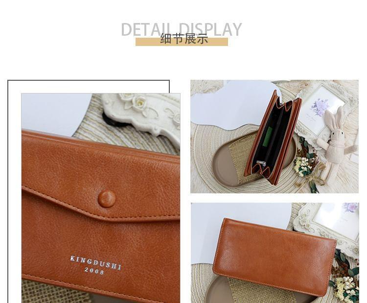 Lettering Faux Leather Long Wallet Product Image