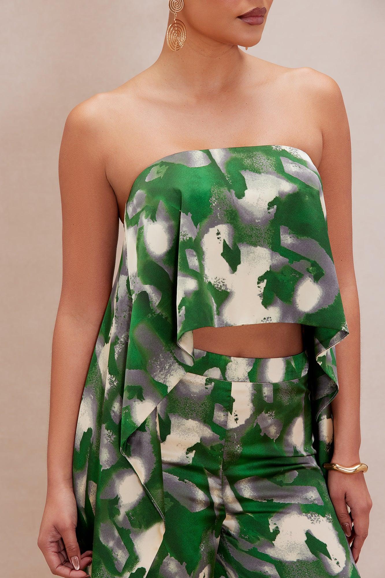 Kimoko Satin Pant Set - Green/combo Product Image