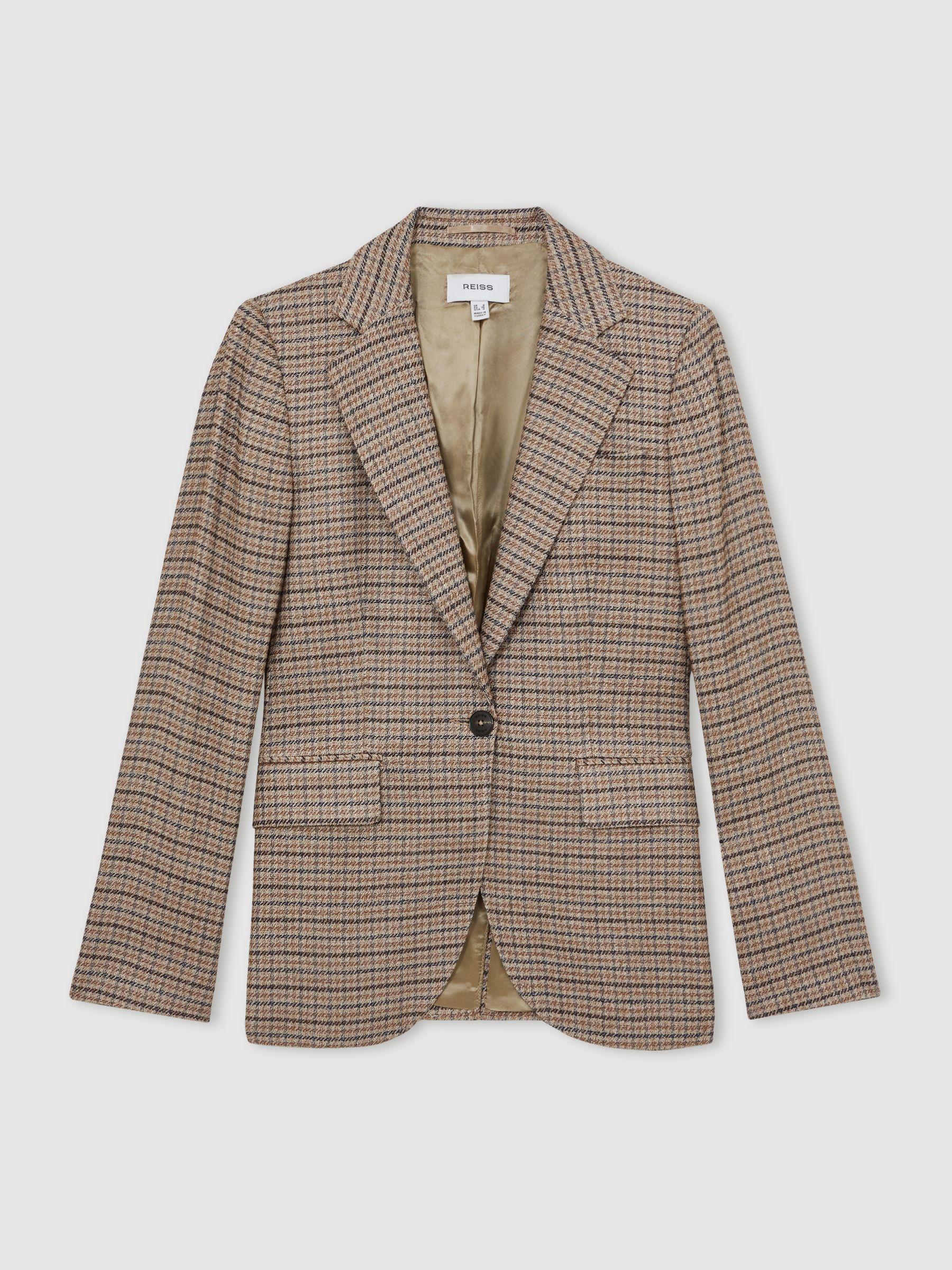 Single-Breasted Check Suit Blazer With Linen in Neutral Check Product Image