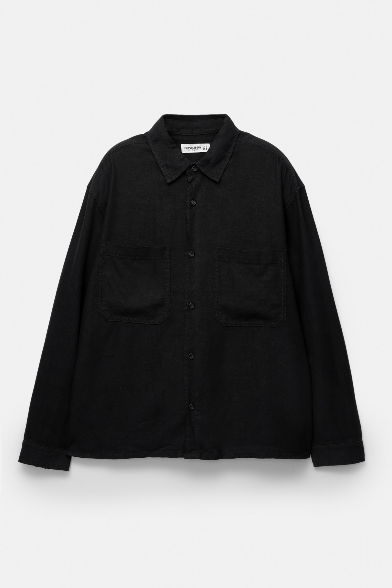 Long sleeve linen blend shirt Product Image