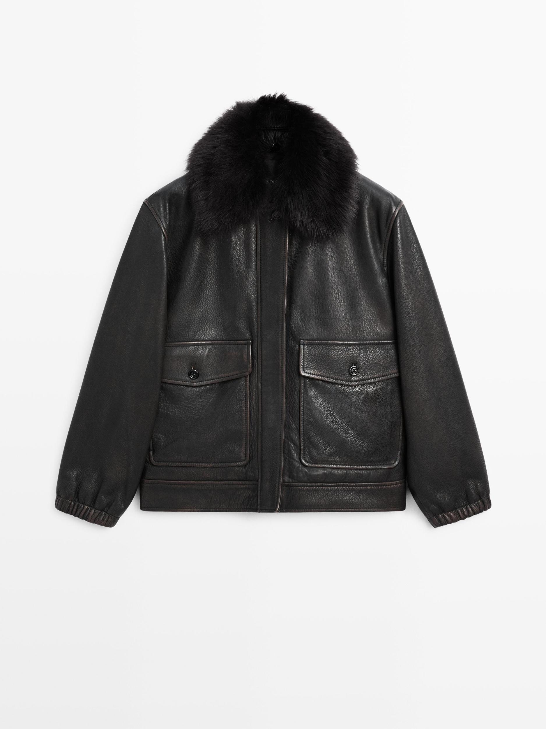 Nappa leather jacket with lambskin collar Product Image