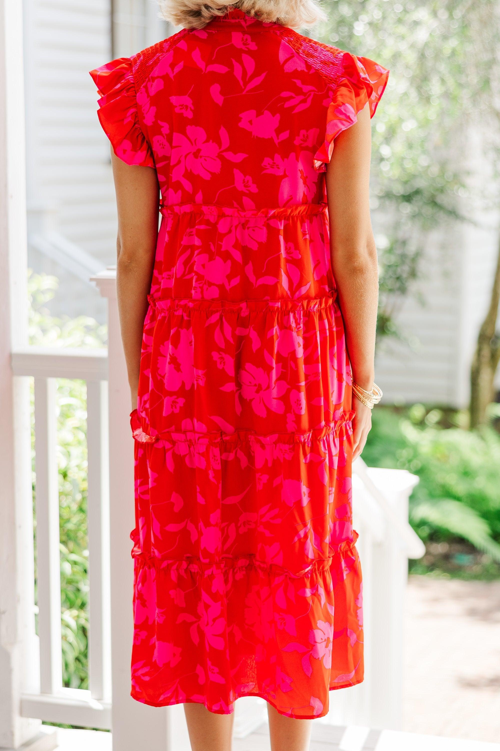 Show You Off Red Floral Midi Dress Female Product Image