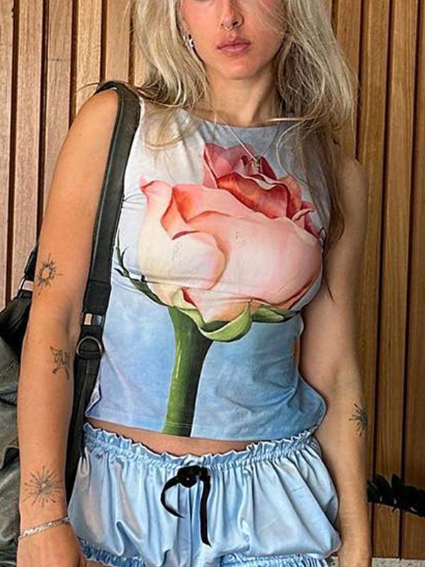 Clashing Sleeveless Tie Print Tank Top Product Image