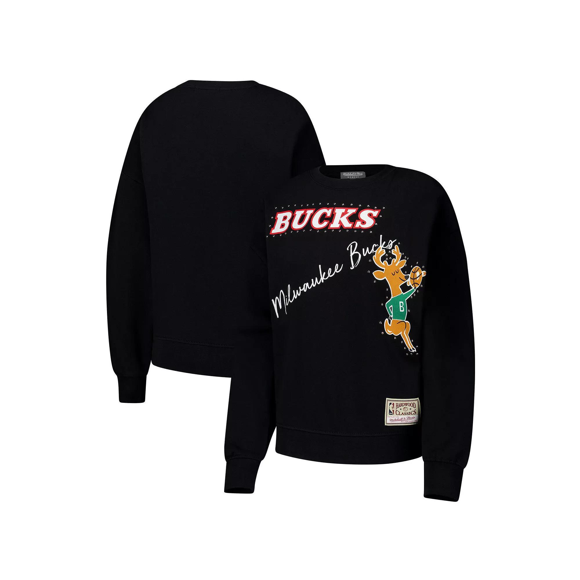 Women's Mitchell & Ness Black Milwaukee Bucks Hardwood Classics Home Team Pullover Sweatshirt,  Product Image