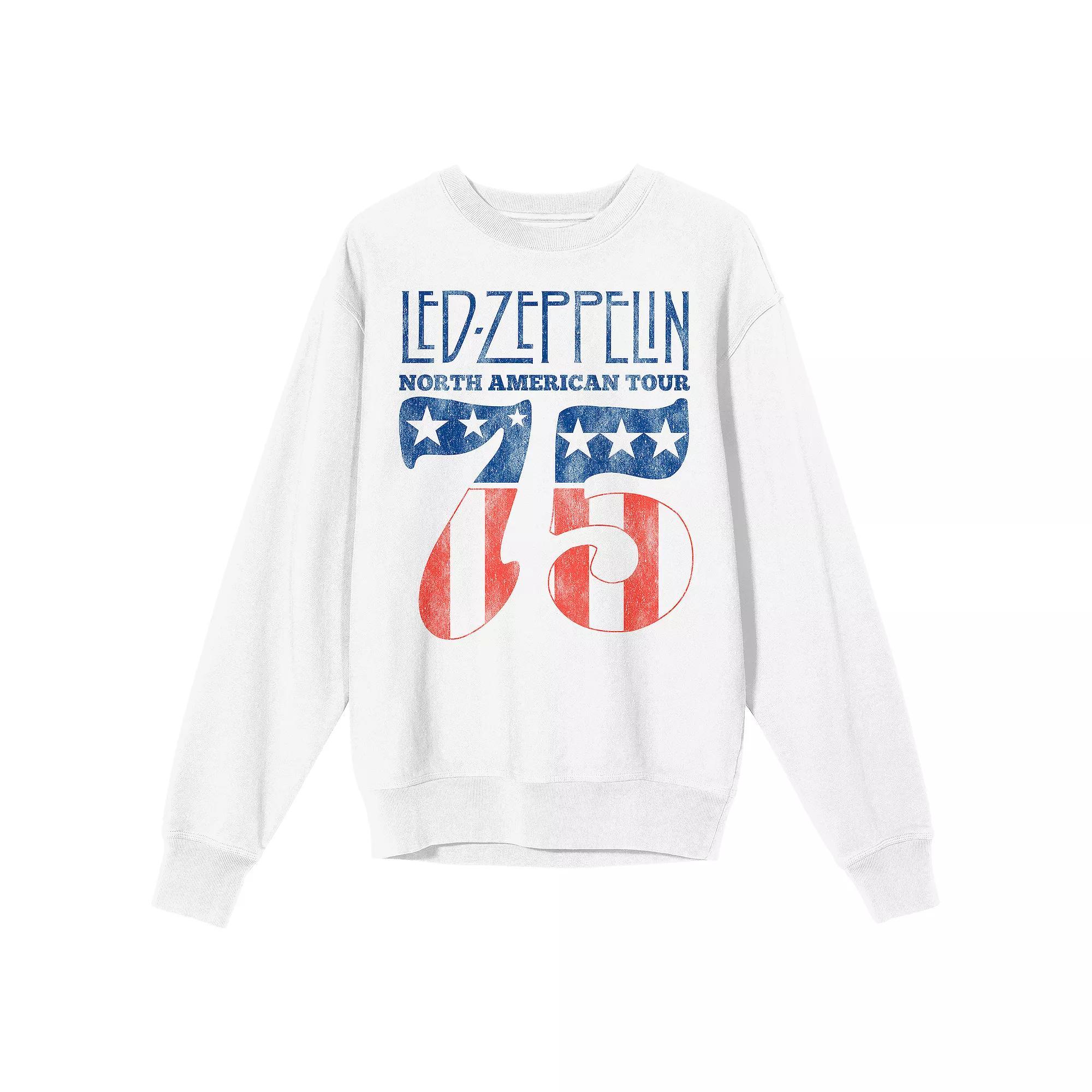 Men's Led Zeppelin North American Tour 1975 Long Sleeve Graphic Tee, Size: Medium, White Product Image