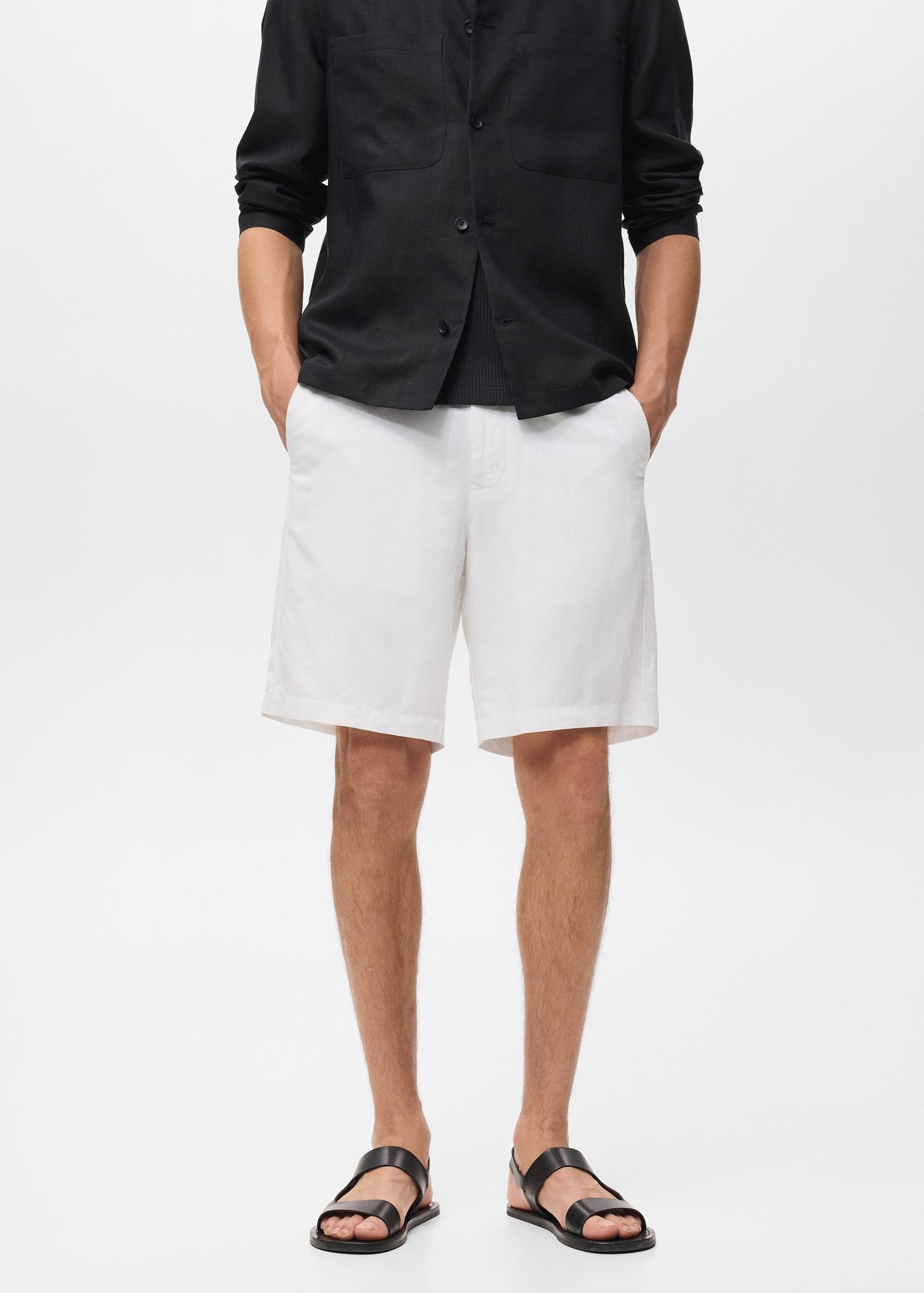 Linen-blend shorts with an elastic waistband - Men | MANGO USA Product Image
