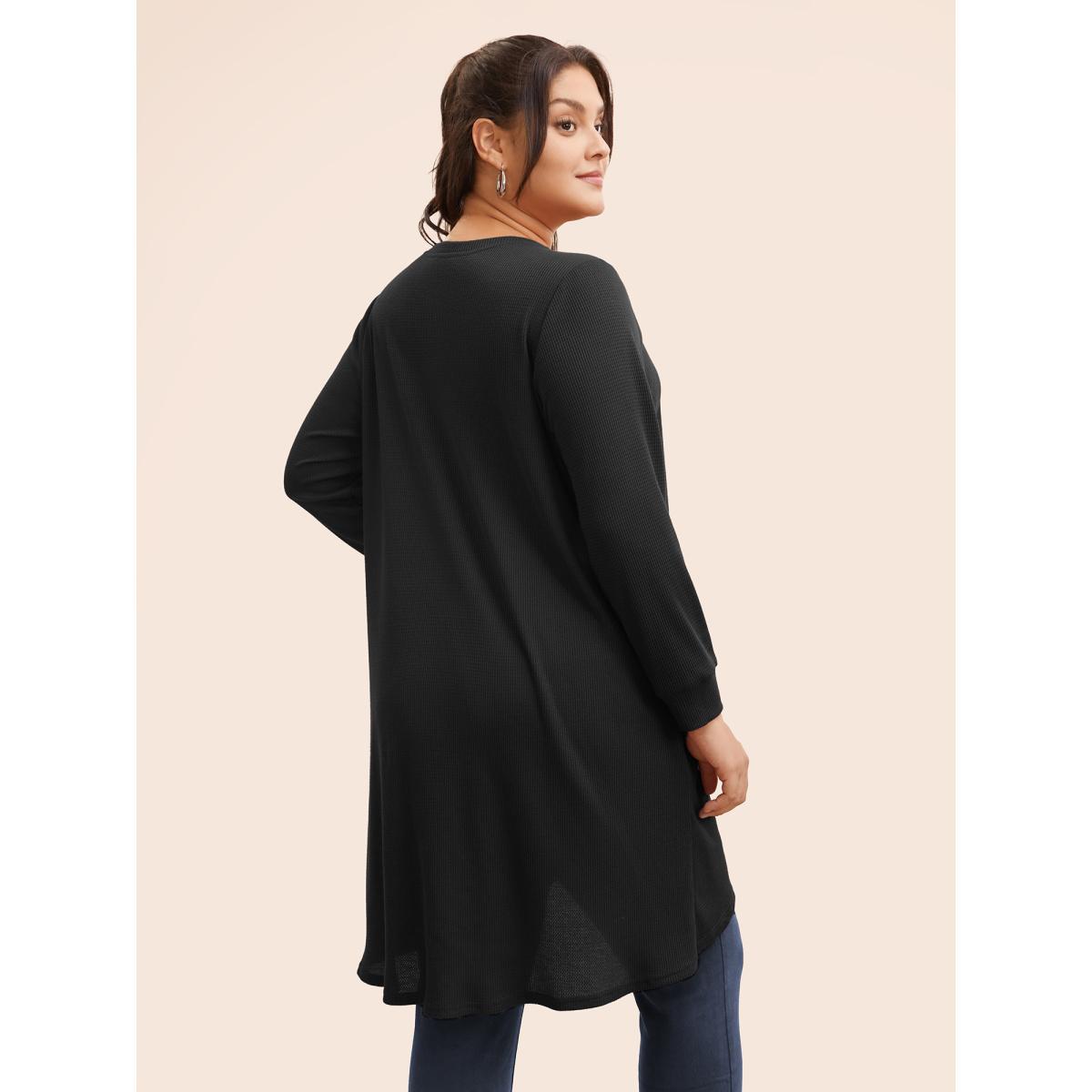 Plus Size Solid Waffle Knit Overlap Hem T-shirt Black Women Leisure Overlapping Round Neck Casual T-shirts BloomChic 18-20/2X Product Image