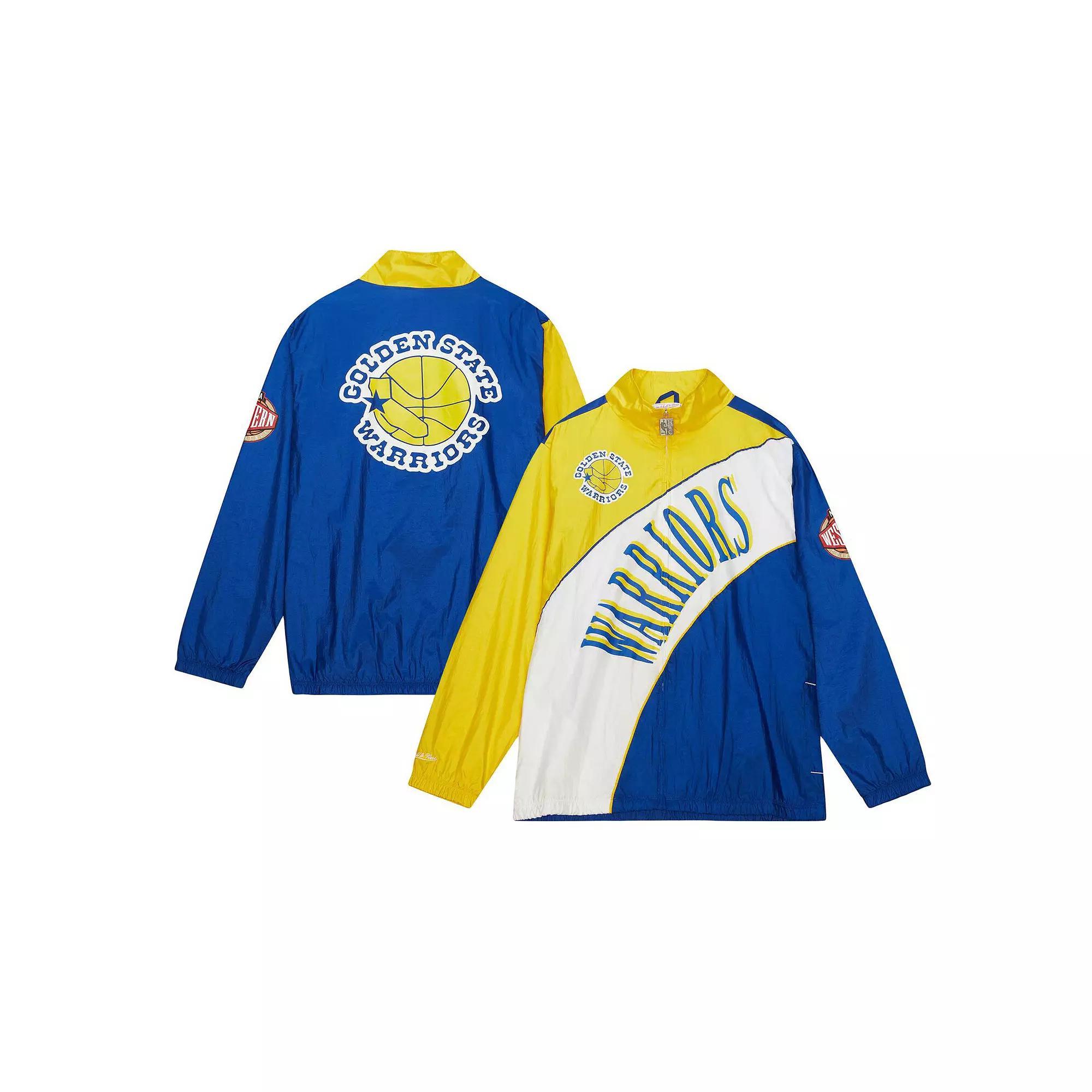 Men's Mitchell & Ness White Golden State Warriors Hardwood Classics Arched Retro Lined Full-Zip Windbreaker Jacket,  Product Image