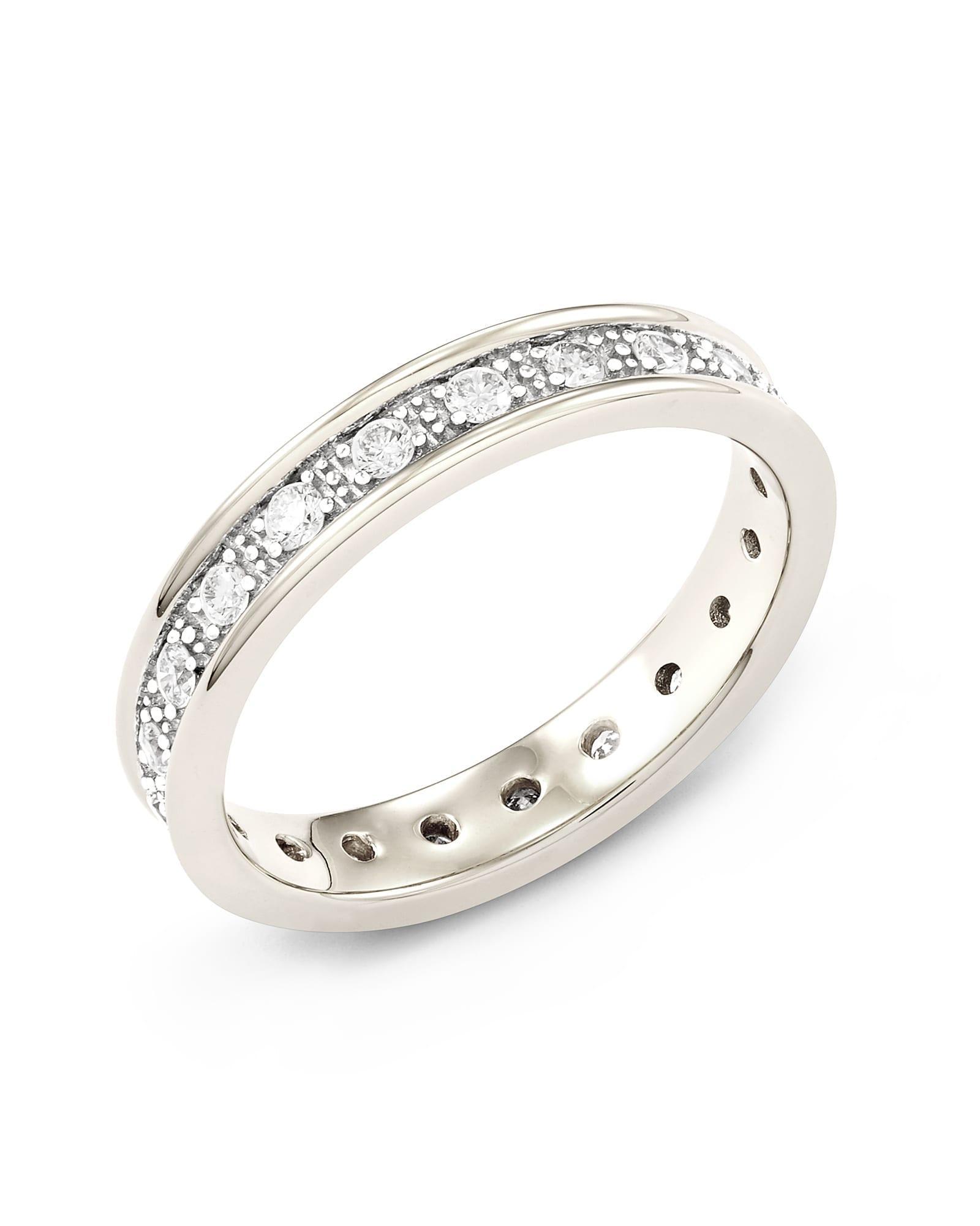 Drew 14k White Gold Band Ring in White Diamond Product Image