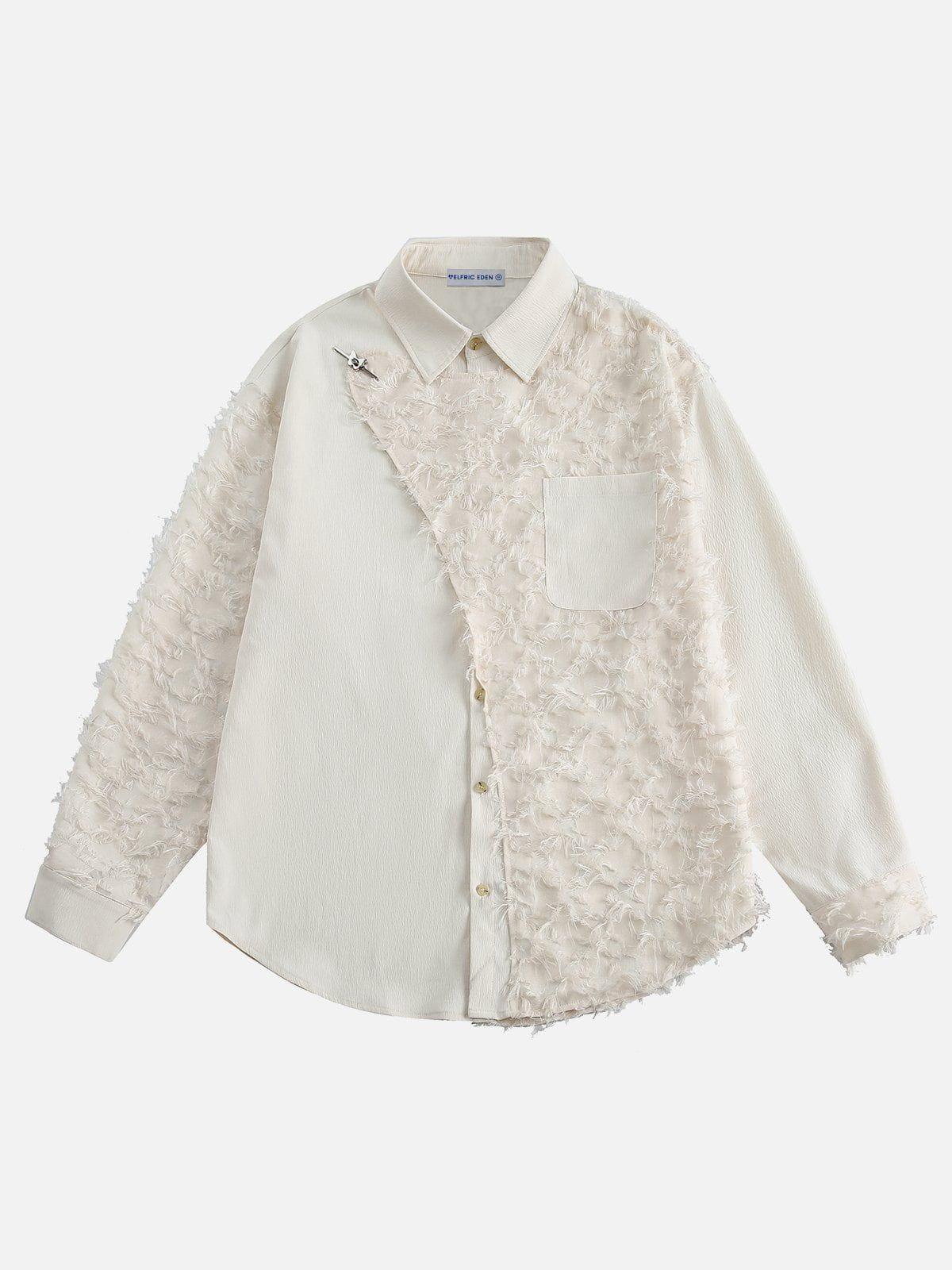 Aelfric Eden Irregular Color Block Frayed Long Sleeve Shirt Product Image