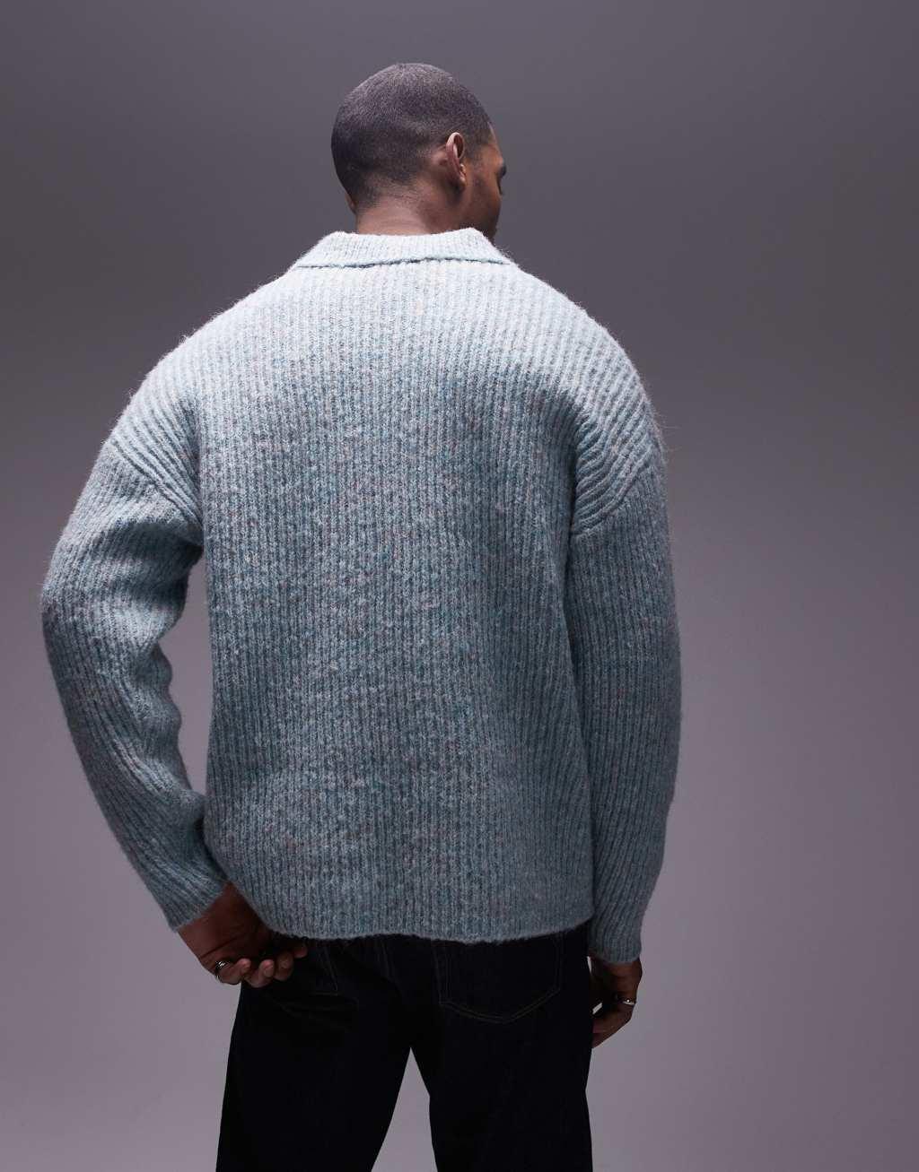 Topman relaxed open collar sweater in heather sage Product Image