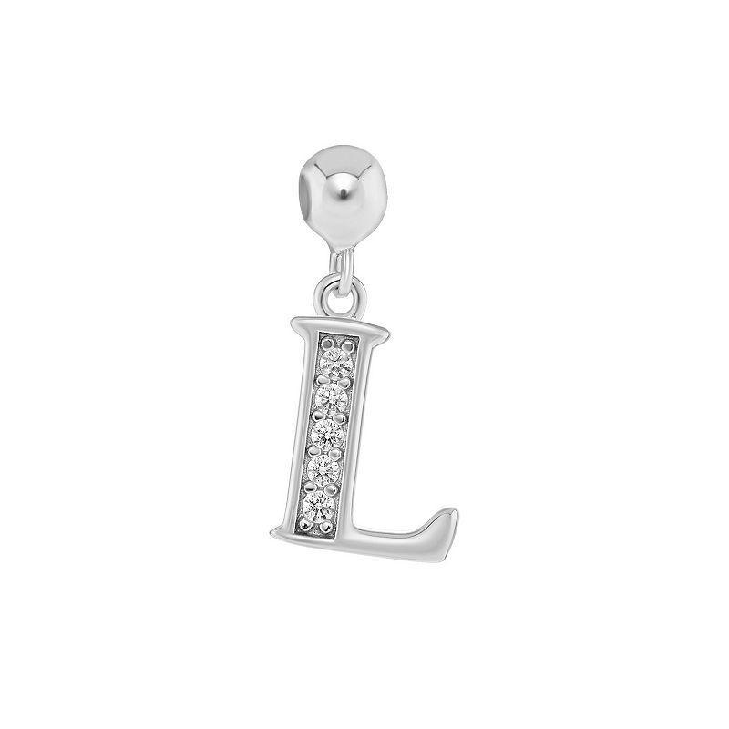 PRIMROSE 18k Gold Plated Pave Cubic Zirconia Initial Sliding Charm, Womens, Silver Tone M Product Image