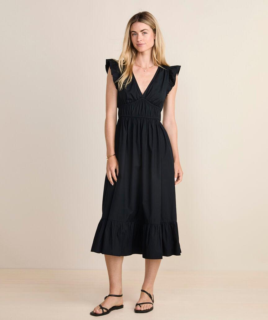 Marina Poplin Flutter-Sleeve Midi Dress Product Image