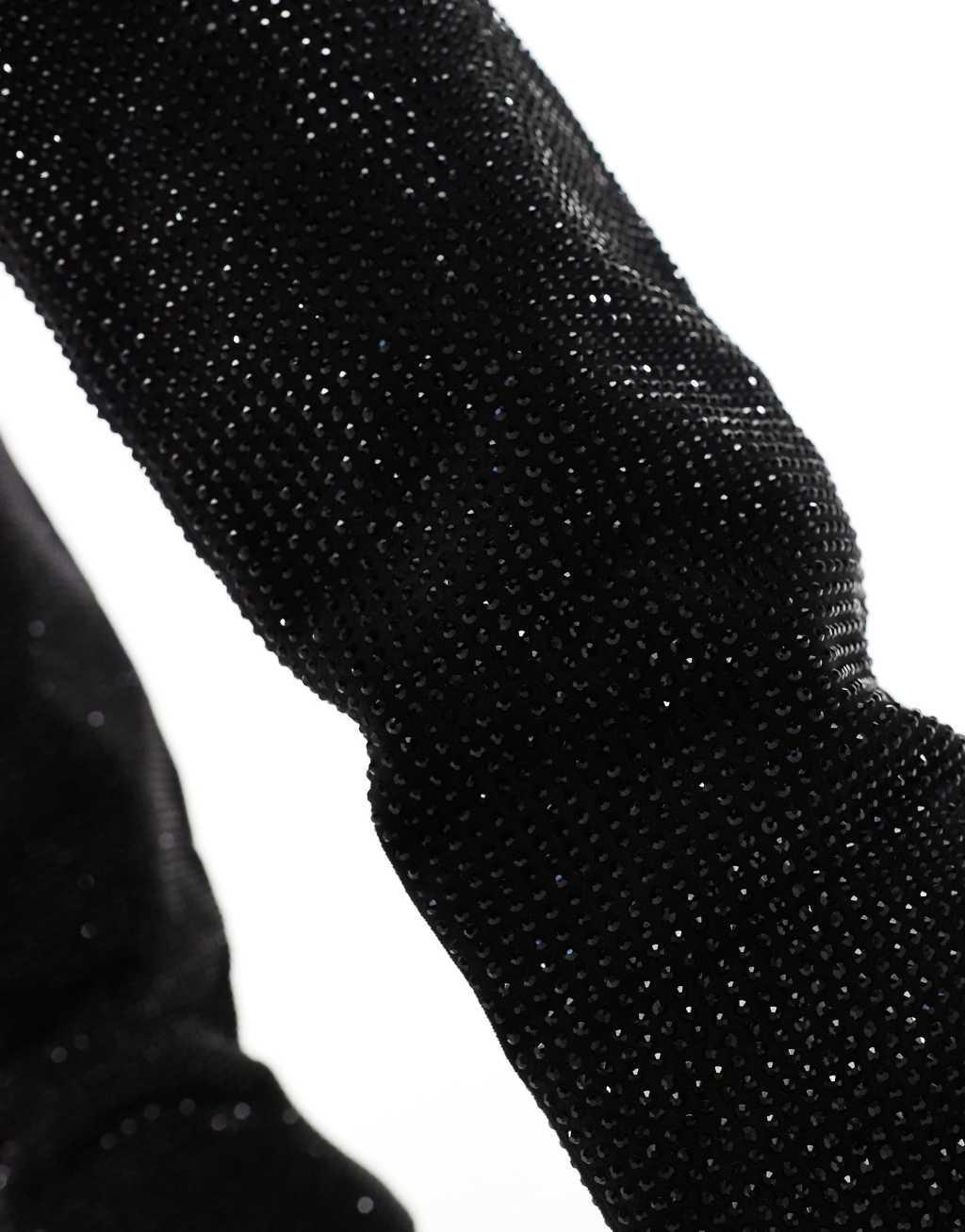 Public Desire Lothario Diamante embellished stiletto pointed knee boots black Product Image