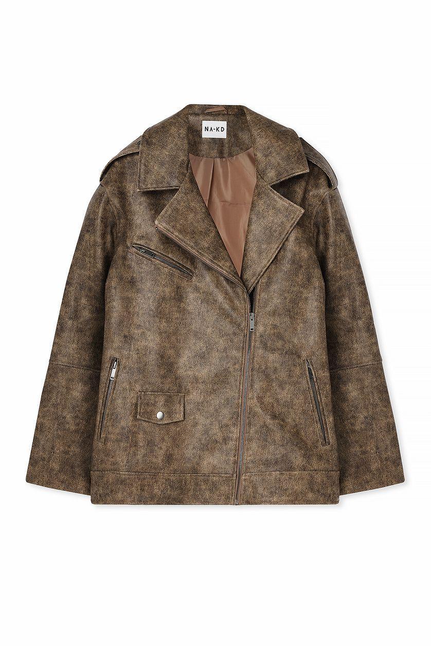 Washed Out Pu Biker Jacket Product Image