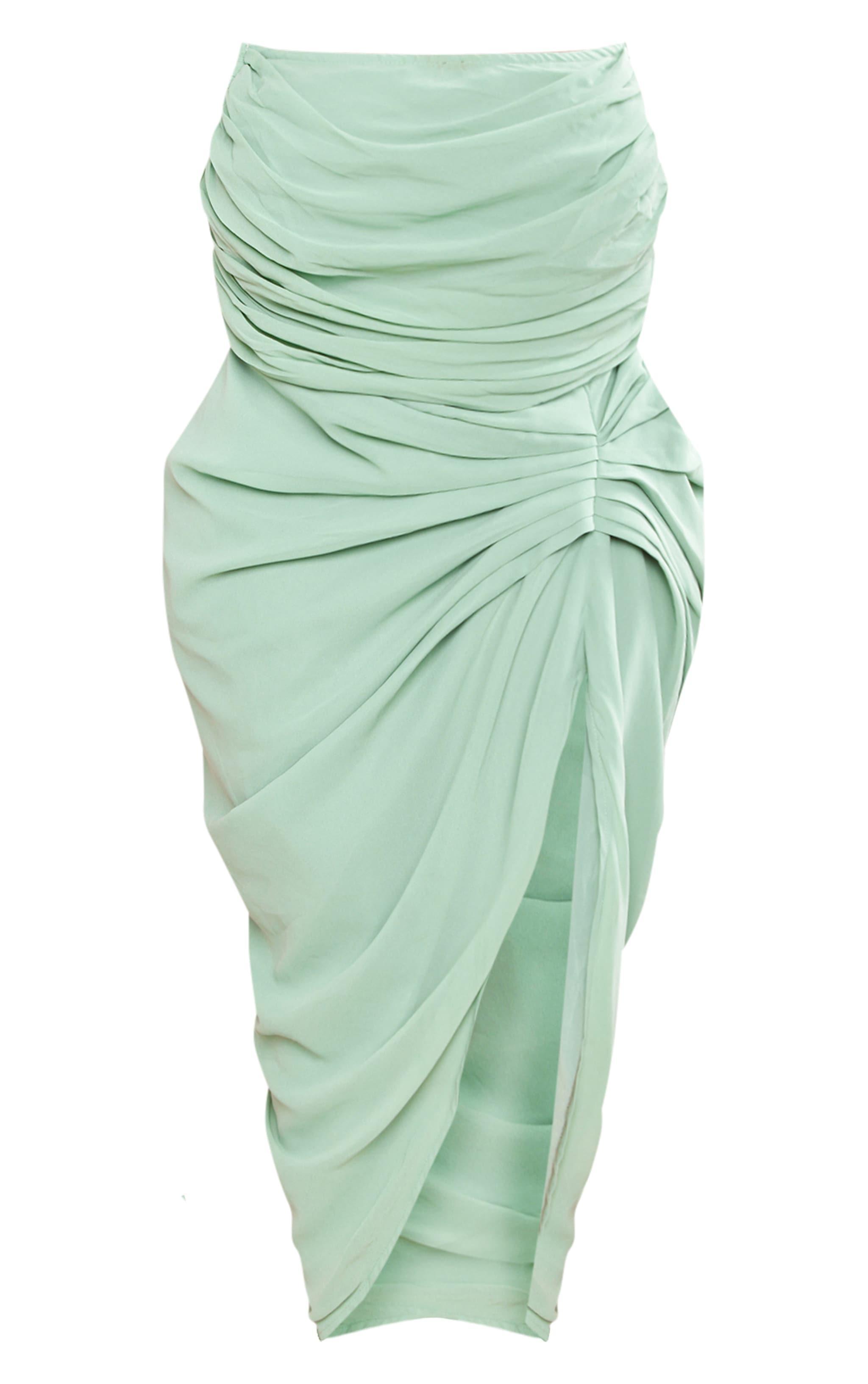 Plus Sage Green Chiffon Corset Bandeau Draped Midi Dress Product Image