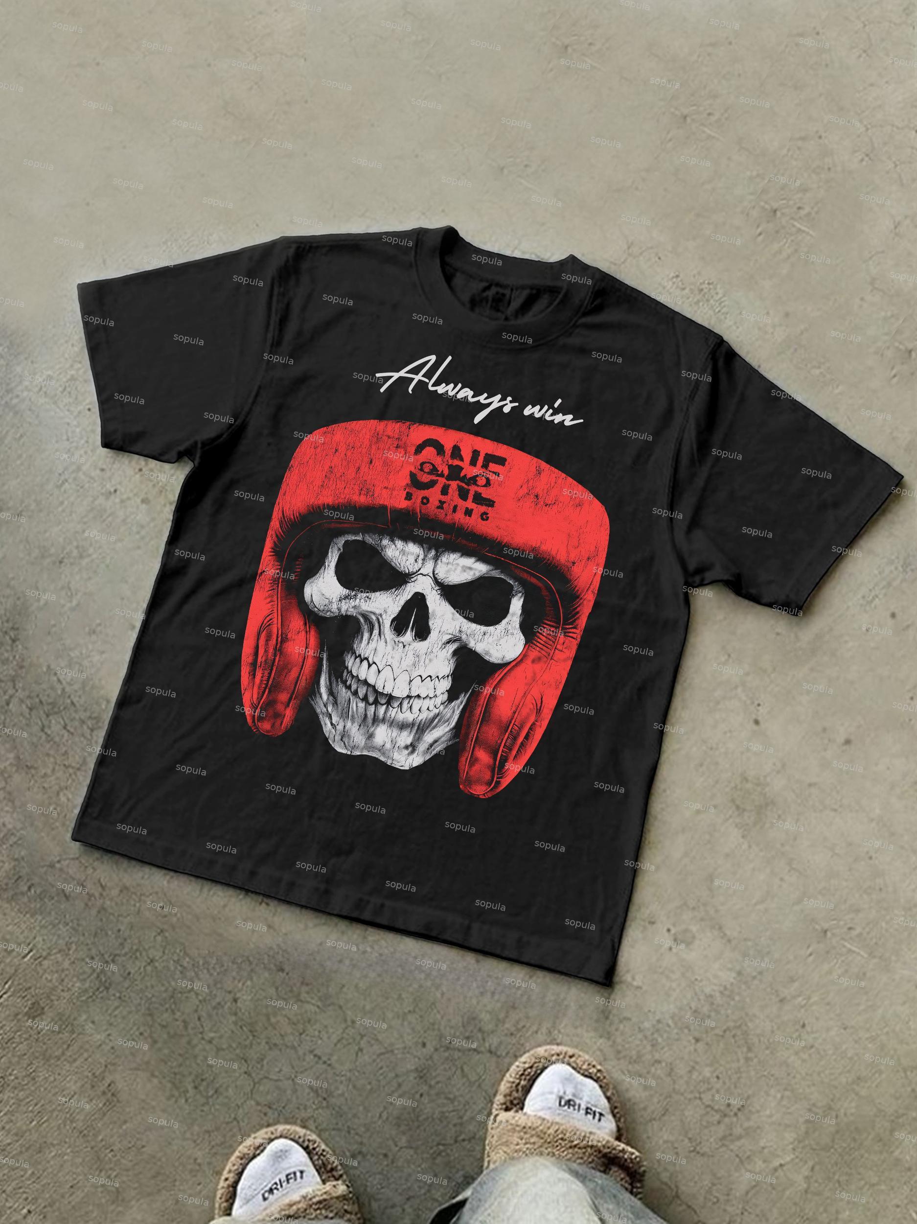 Big Head Skull Boxing Graphic Cotton T-shirt Product Image