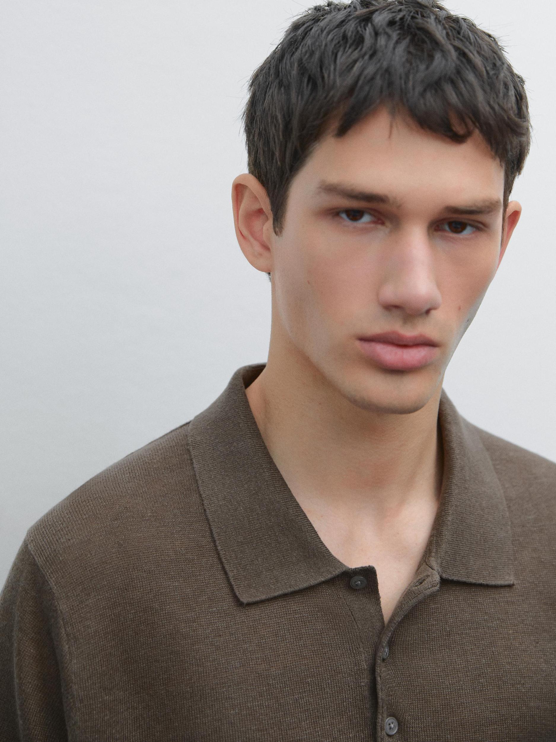 Short sleeve linen polo sweater Product Image