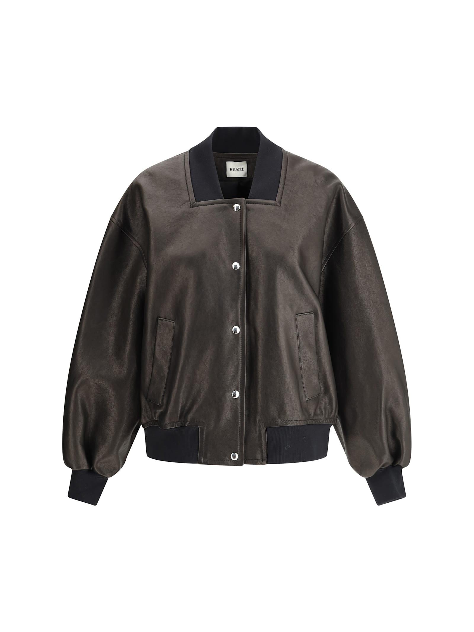 KHAITE Spence Leather Bomber Jacket In Black Product Image