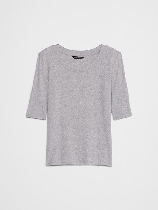 Ribbed Elbow-Sleeve T-Shirt Product Image