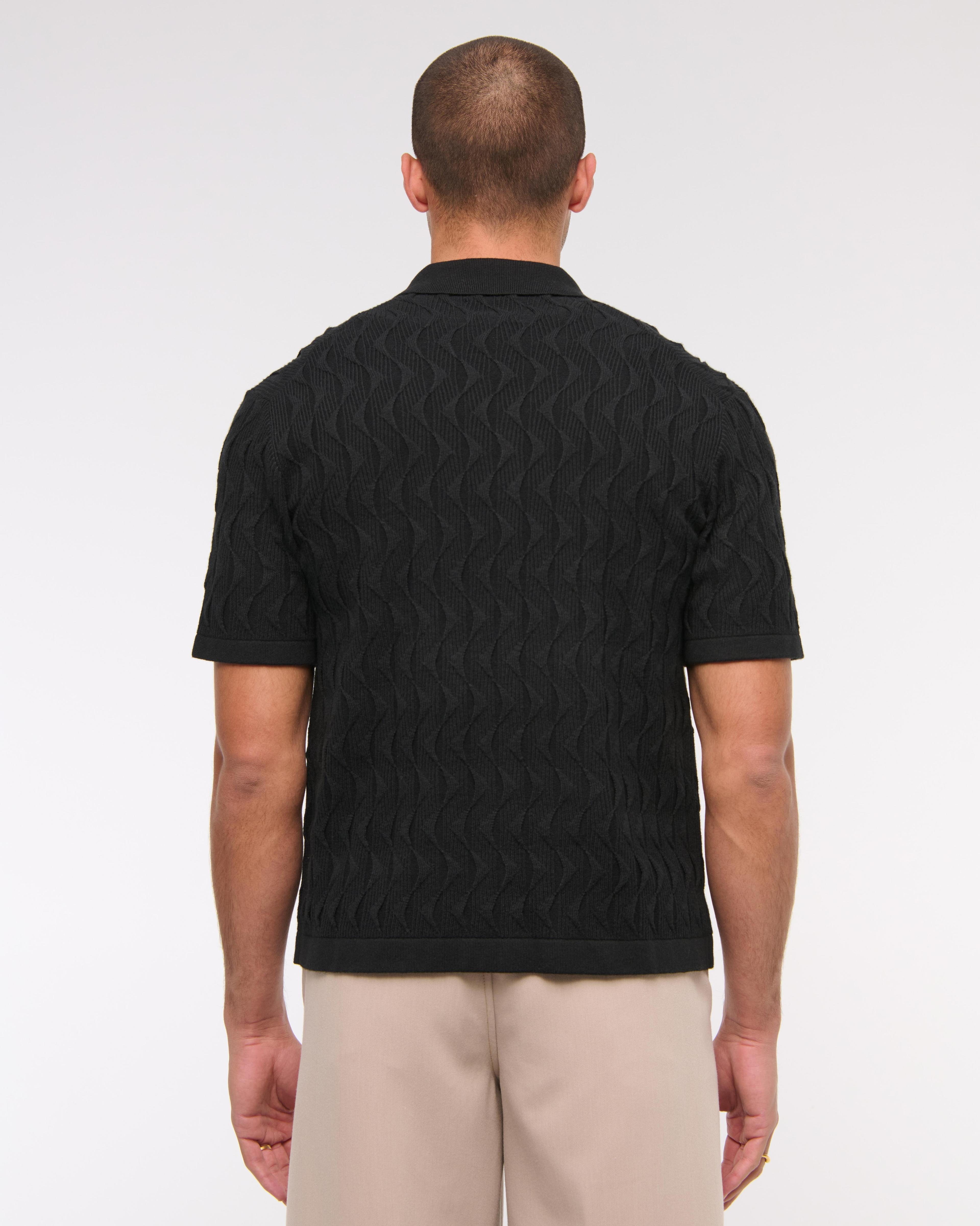 Geometric Stitch Button-Through Sweater Polo Product Image